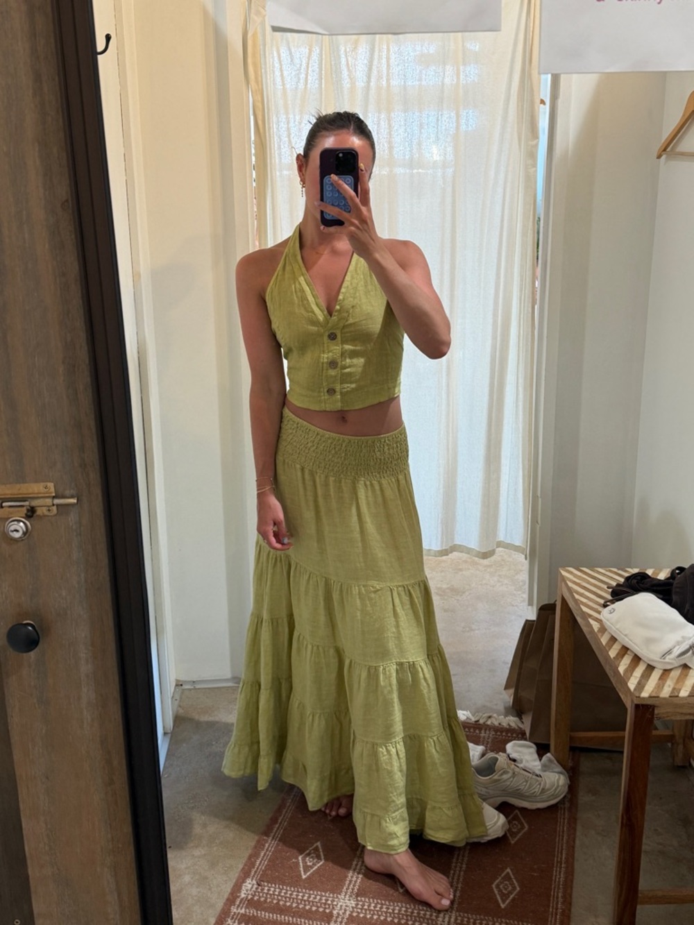 Women's Olive Green Halter top + Maxi Skirt
